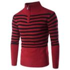 Striped Half-zip High-neck Sweater