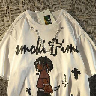 Short-sleeve Cartoon Print Chained T-shirt