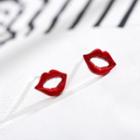 925 Sterling Silver Lips Earring Red - One Size