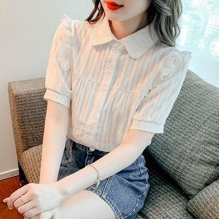 Short-sleeve Striped Ruffle Shirt