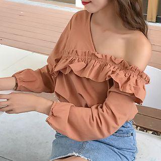 One-shoulder Long-sleeve Ruffled Top