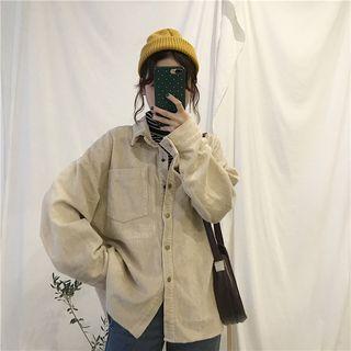 Corduroy Mock-neck Mock Two-piece Long-sleeve Blouse