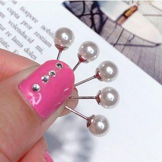 Faux Pearl Ear Stud 1 Pair - S925 Silver Stud - Silver - One Size