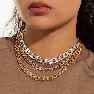Set Of 3: Chain Necklace Mixed Color - One Size