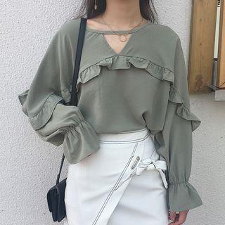 Plain Frill Trim Blouse