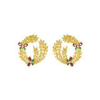 Fashion And Elegant Plated Gold Wheat Butterfly Earrings With Yellow Cubic Zirconia Golden - One Size