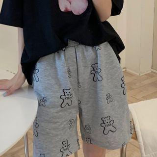 Printed Wide-leg Sweatshorts Gray - One Size