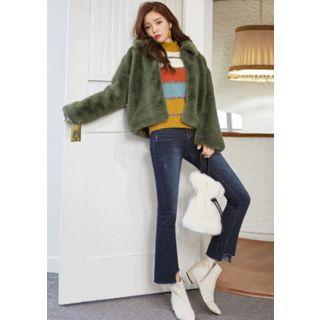 Hook-and-eye Collared Faux-fur Jacket