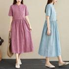 Short-sleeve Drawstring-waist Midi A-line Dress