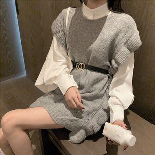 Plain Shirt / Ruffle Sweater Vest