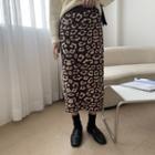 Leopard Print Slit Midi Straight-fit Skirt