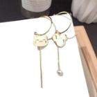 Non-matching Alloy Cat & Mouse Dangle Earring 1 Pair - Gold Earring - One Size