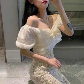 Puff-sleeve Crinkled Chiffon Top