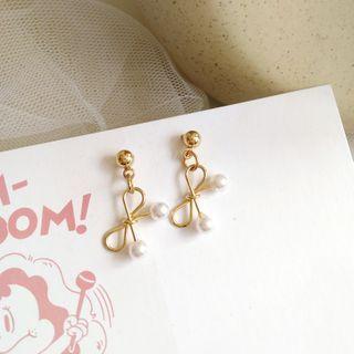 Bow Faux Pearl Alloy Dangle Earring