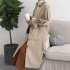Long Tie-waist Buttoned Trench Coat Khaki - One Size