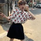Flower Print Elbow-sleeve Shirt / Pleated Skirt