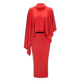 Set: Mock-neck Cape + Midi Pencil Skirt