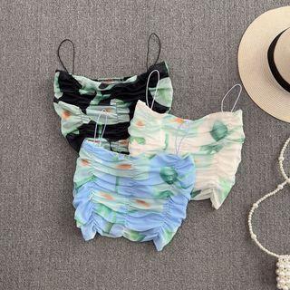 Printed Shirred Cropped Camisole Top