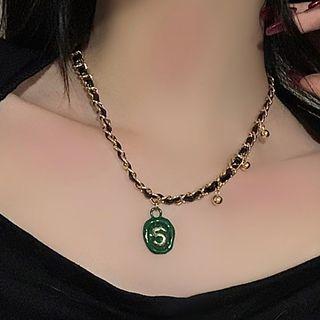 Number Pendant Chain Necklace Number 5 - Black & Gold - One Size