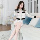 Set: Plaid Button-up Jacket + Mini Straight-fit Skirt