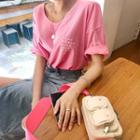 Letter-embroidered Slit-side Oversized T-shirt