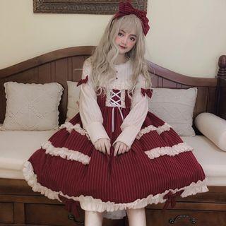 Ruffle Trim Long-sleeve A-line Dress / Headband