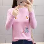 Long-sleeve Animal Embroidered Knit Top