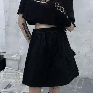 Belted Waist Side Pocket A-line Skirt