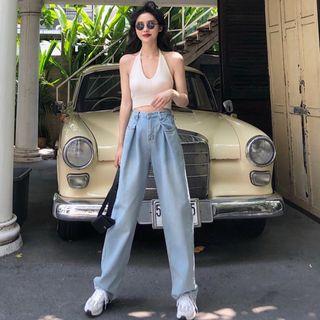Halter Cropped Top / Wide-leg Jeans