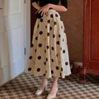 Short-sleeve Cold Shoulder Fitted Top / Dotted Midi A-line Skirt