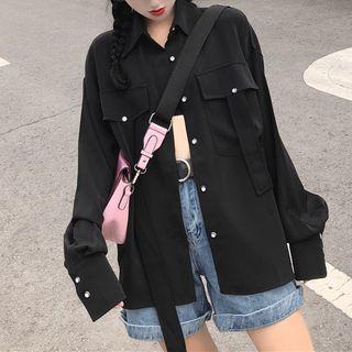 Pocket Detail Oversize Shirt Black - One Size