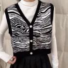 Zebra Print Button-up Sweater Vest Zebra - Black & White - One Size