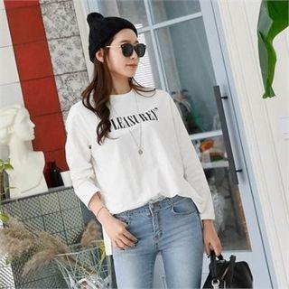 Lettering Slit-hem T-shirt