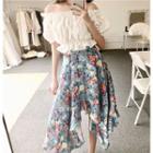 Lace Short-sleeve Cropped Top / Floral Skirt