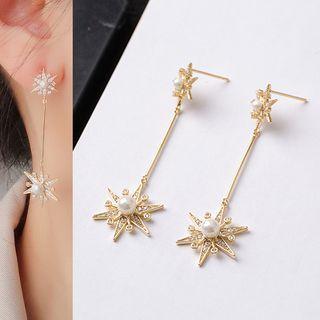 Star Drop Earring 1 Pair - Gold & White - One Size