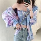 Set: Tie-dyed Tube Top + Shirt Tube Top & Shirt - Blue & Pink - One Size