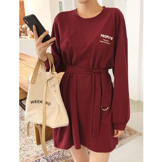 Letter Print T-shirt Dress With Belt