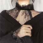 Lace Mock Neck Sheer Top