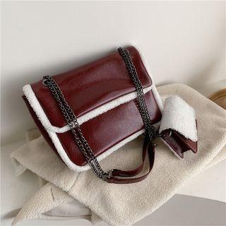 Set Of 2: Fleece Flap Crossbody Bag
