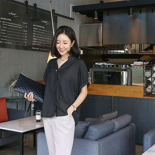 Banded-sleeve Open-placket Blouse