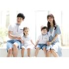 Family Matching Stand Collar Short Sleeve Polo Shirt / Color Panel Short Sleeve Dress
