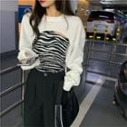 Asymmetrical Long-sleeve Sweatshirt / Zebra Pattern Halter Tank Top