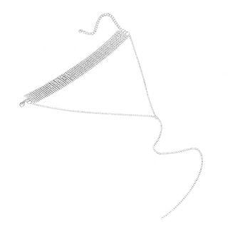 Rhinestone Y Layered Choker Necklace C0239 - Silver - One Size