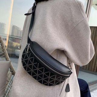 Studded Faux Leather Zip Sling Bag