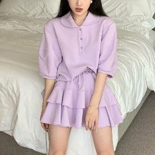 Short-sleeve Polo Shirt / Ruffle A-line Skort
