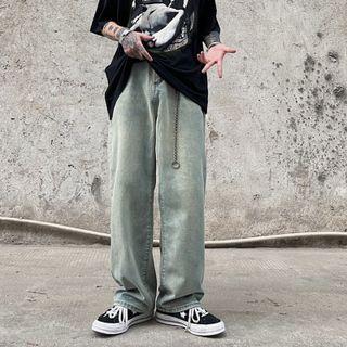 Mid Waist Washed Wide Leg Pants