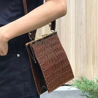 Faux Leather Metal Trim Handbag With Shoulder Strap