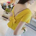 Short-sleeve Open-back Bow-accent T-shirt