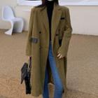 Double-breasted Long Coat Brownish Green - One Size
