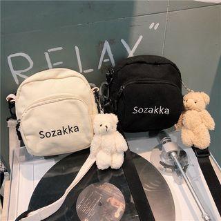 Lettering Canvas Crossbody Bag / Bear Doll / Set